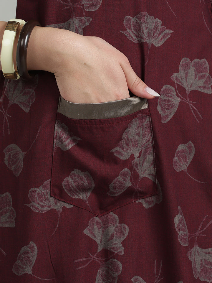 Red wine viscose blend premium housecoat for women