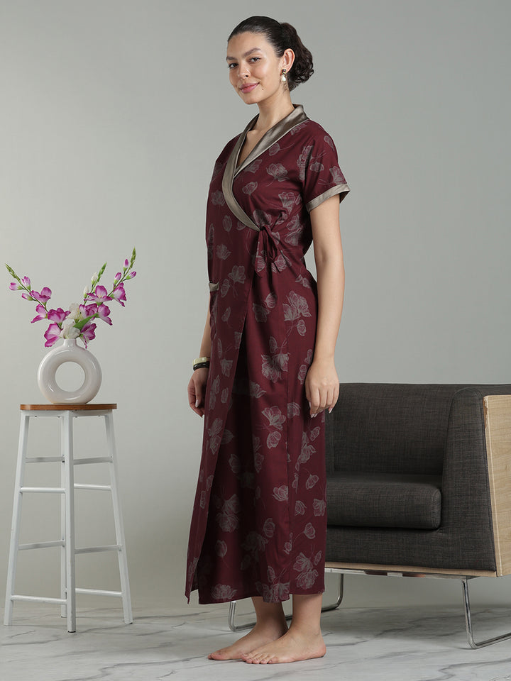 Red wine viscose blend premium housecoat for women