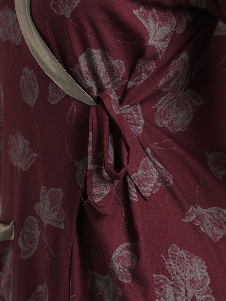 Red wine viscose blend premium housecoat for women