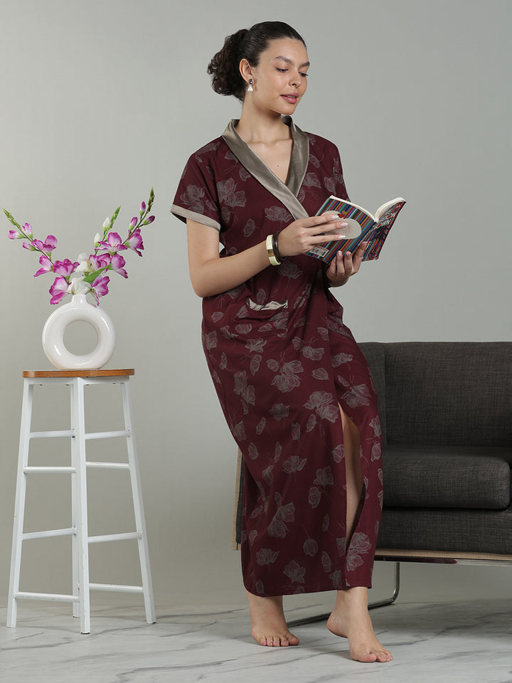 Red wine viscose blend premium housecoat for women