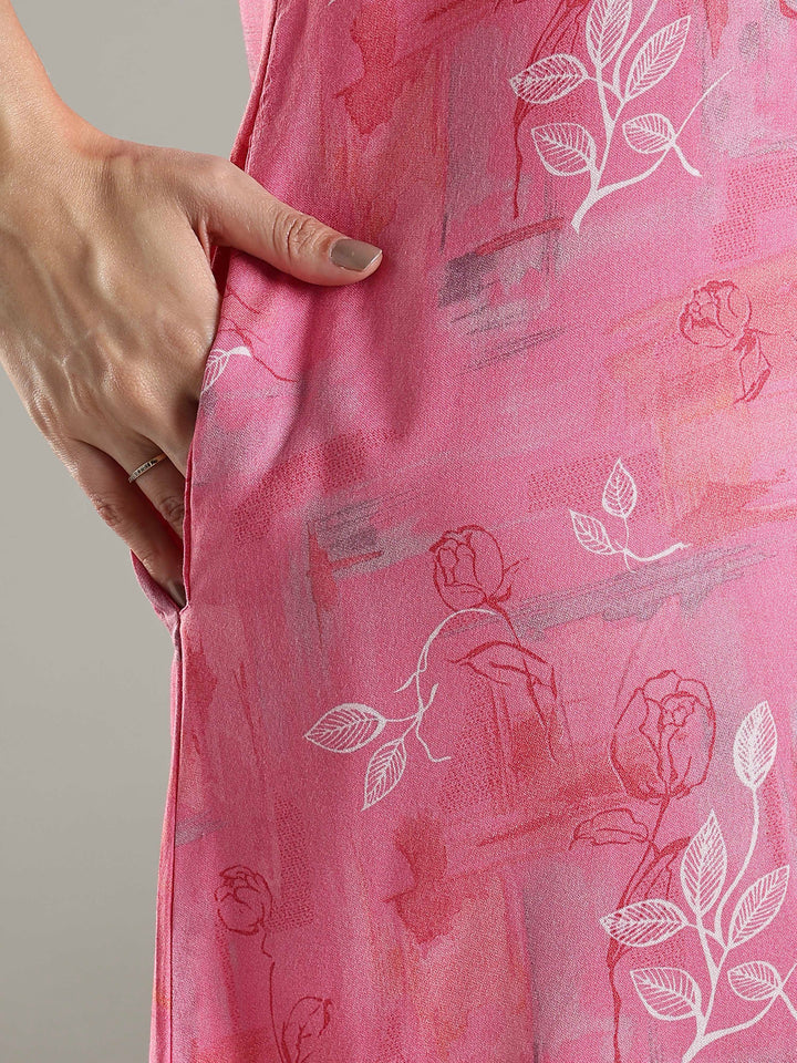 Soft pink floral alpine A-line nighty for women featuring a relaxed fit.
