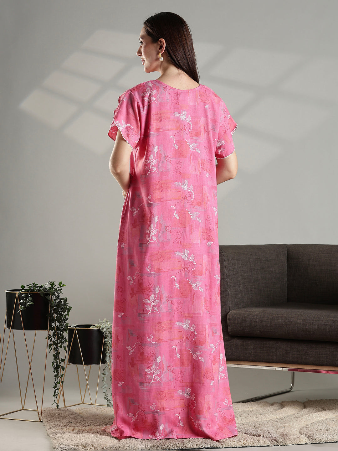 Soft pink floral alpine A-line nighty for women featuring a relaxed fit.