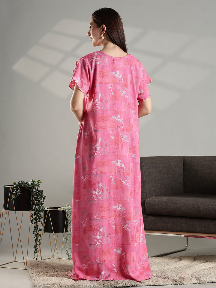 Soft pink floral alpine A-line nighty for women featuring a relaxed fit.