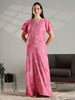Floral Alpine Nighty for Women Soft Pink A Line Comfort Fit