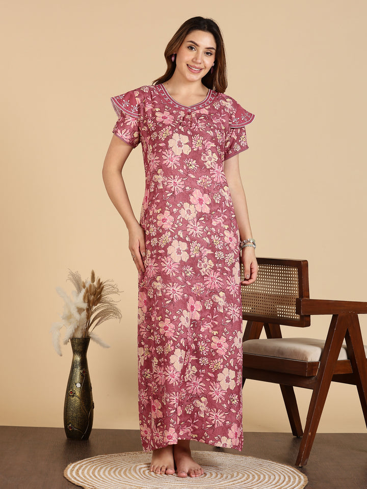 Elegant Rose Pink Designer Alpine Nighty For Women