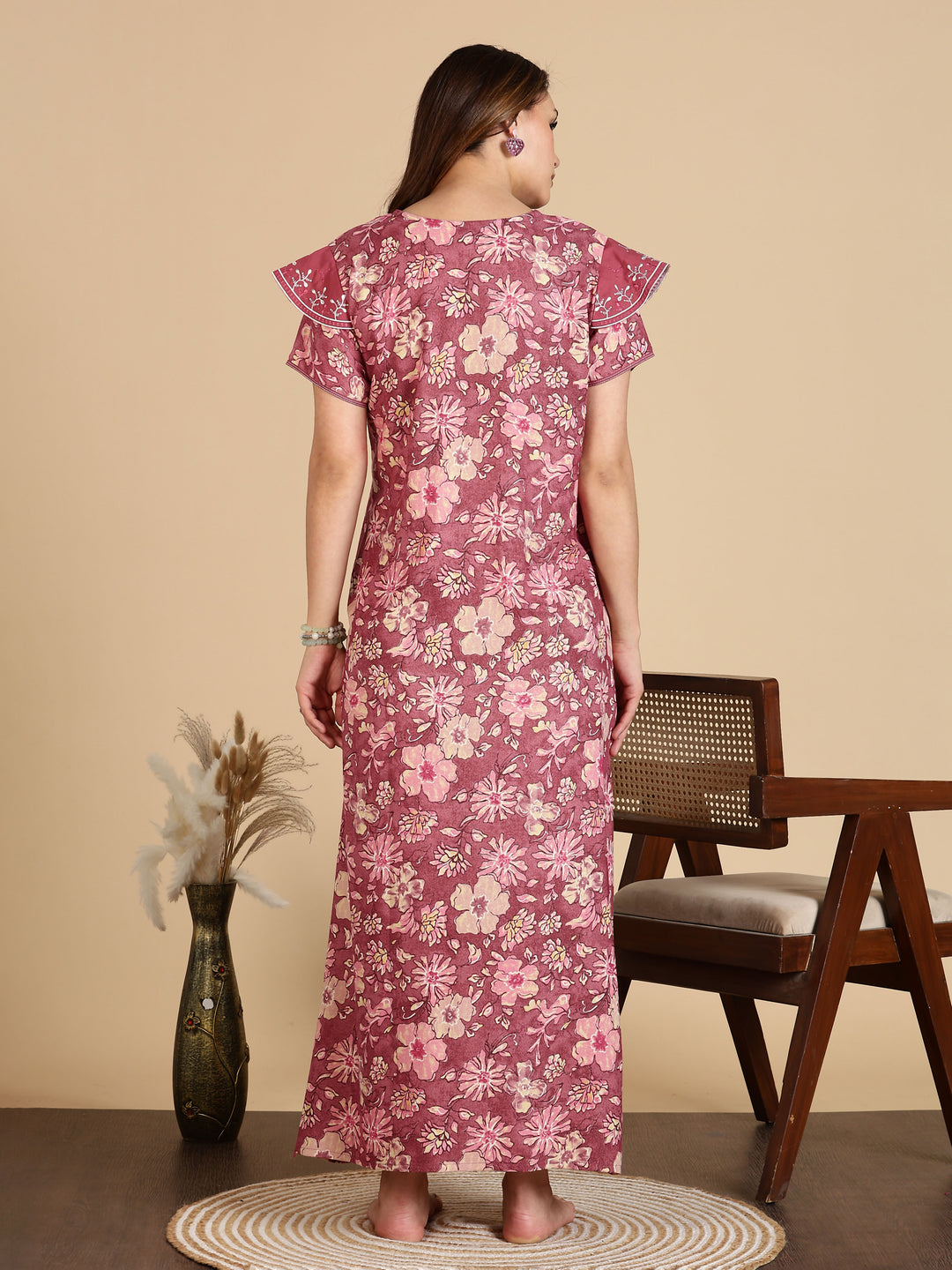 Elegant Rose Pink Designer Alpine Nighty For Women