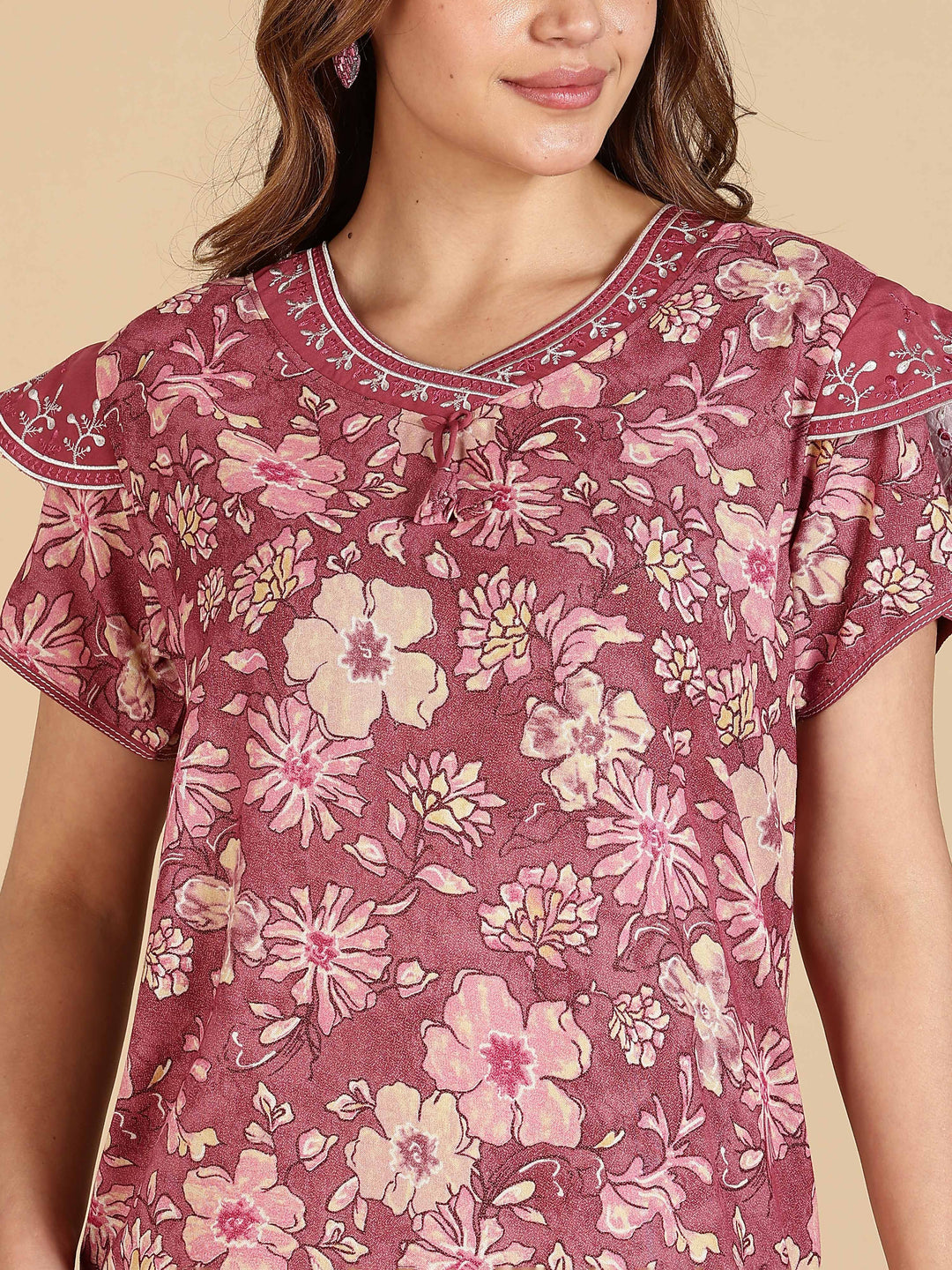 Elegant Rose Pink Designer Alpine Nighty For Women