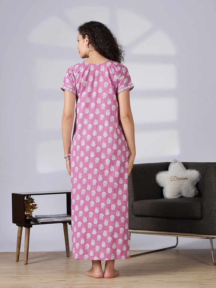 Rose pink trendy pure cotton nightwear for women