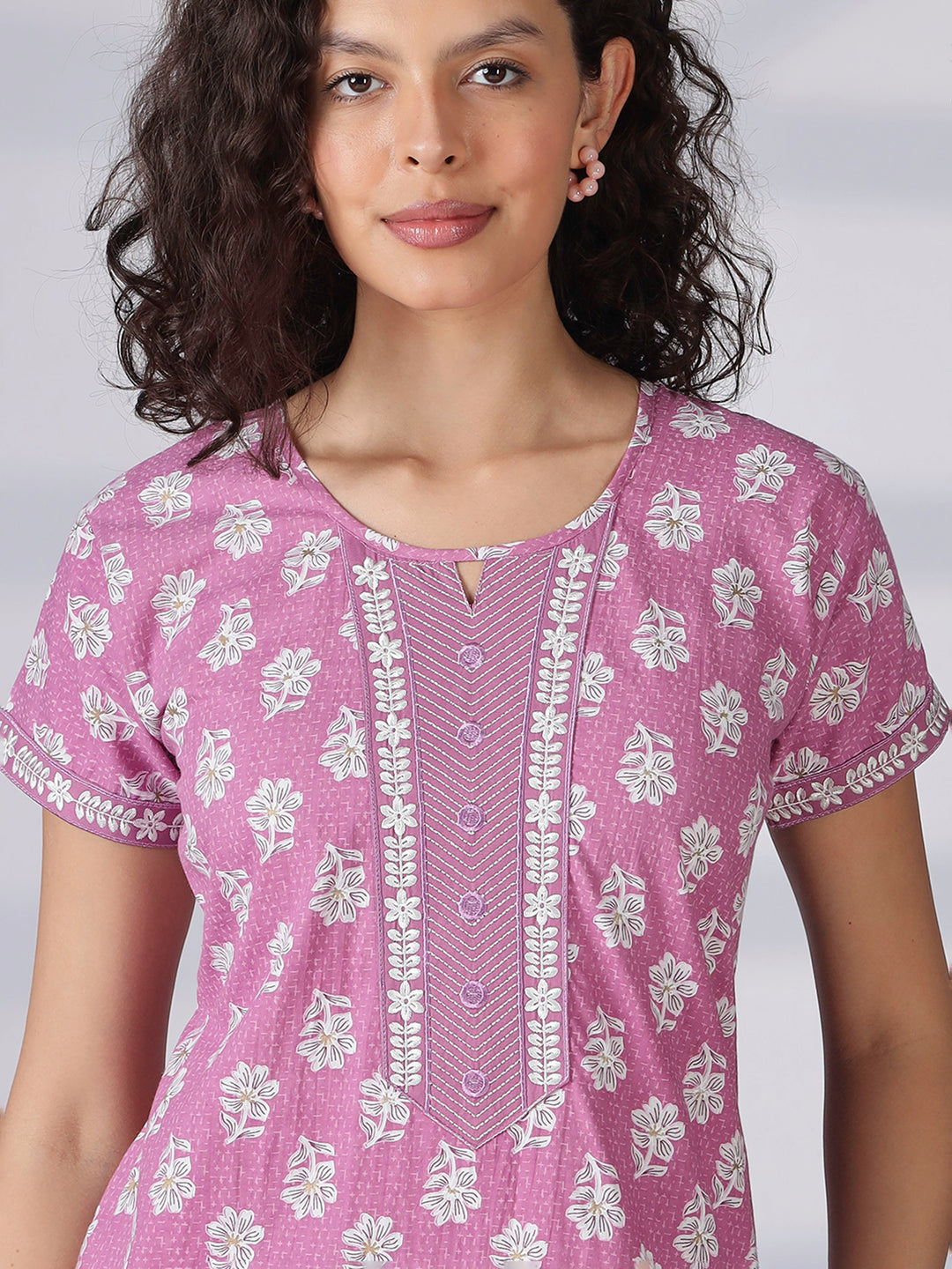 Rose pink trendy pure cotton nightwear for women