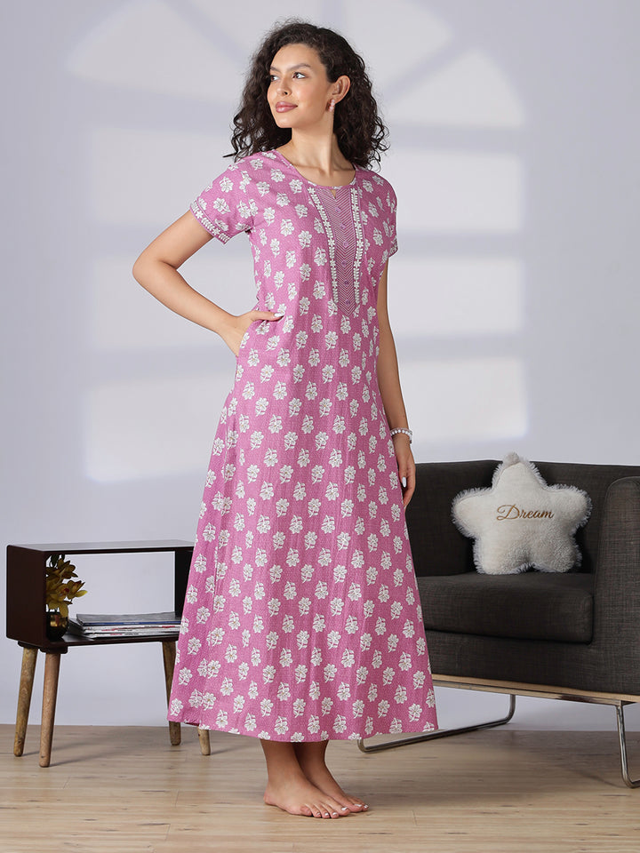 Rose pink trendy pure cotton nightwear for women