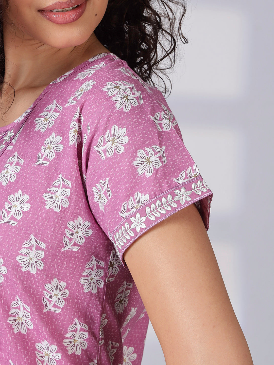 Rose pink trendy pure cotton nightwear for women