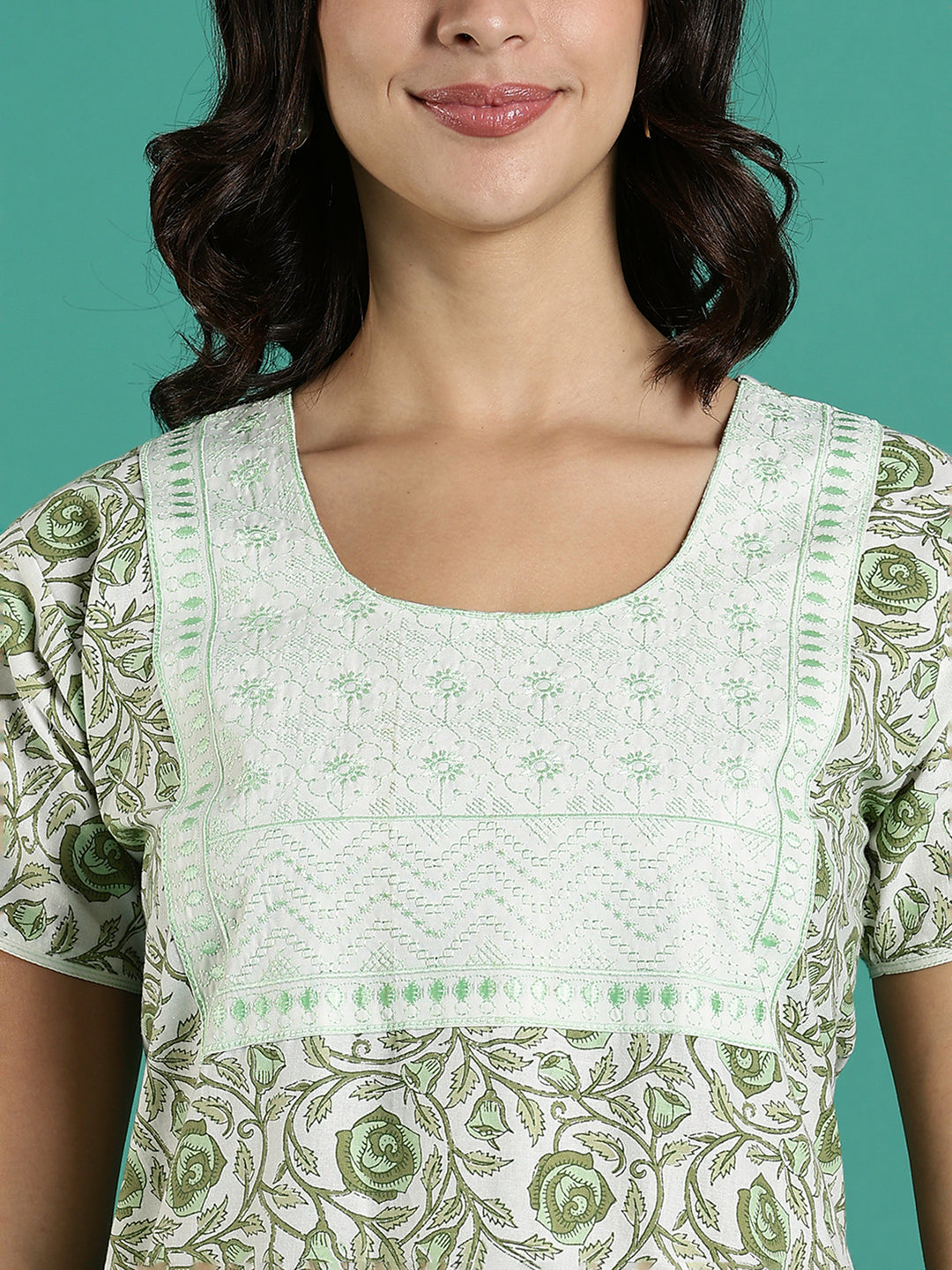 Elegant rose printed pure cotton night dress for women