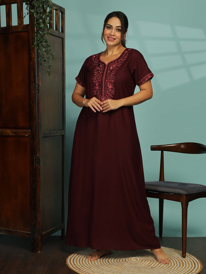 Rose wood floral nighty for women with soft fabric