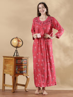 Alpine Pleated Floral Embroidered Nighty for Women Relaxed Wear