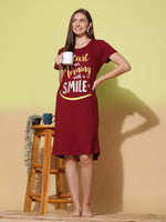 Soft Cotton Ruby Red Printed Short Nightdress for Women