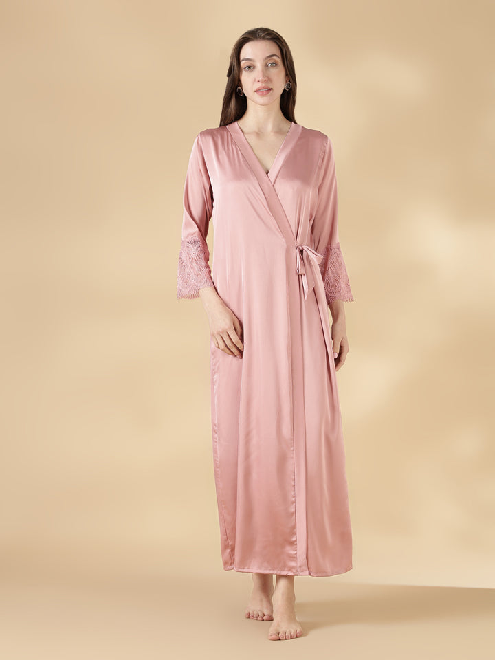 Dusty rose best satin nighty with matching robe