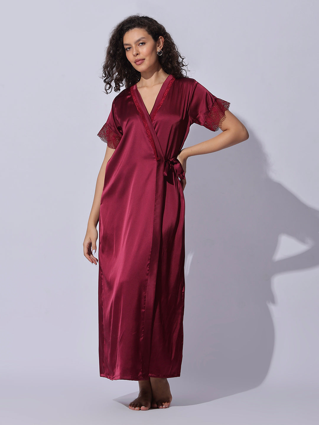 Premium and trendy satin robe night gown set for women
