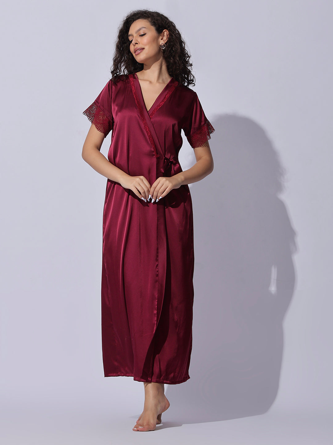 Premium and trendy satin robe night gown set for women