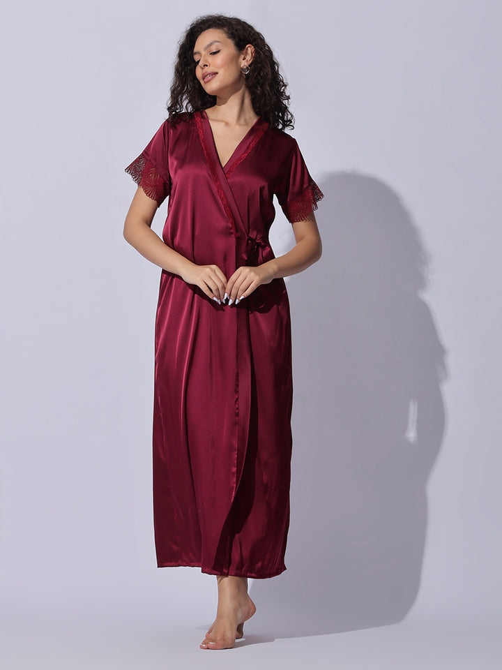 Premium and trendy satin robe night gown set for women