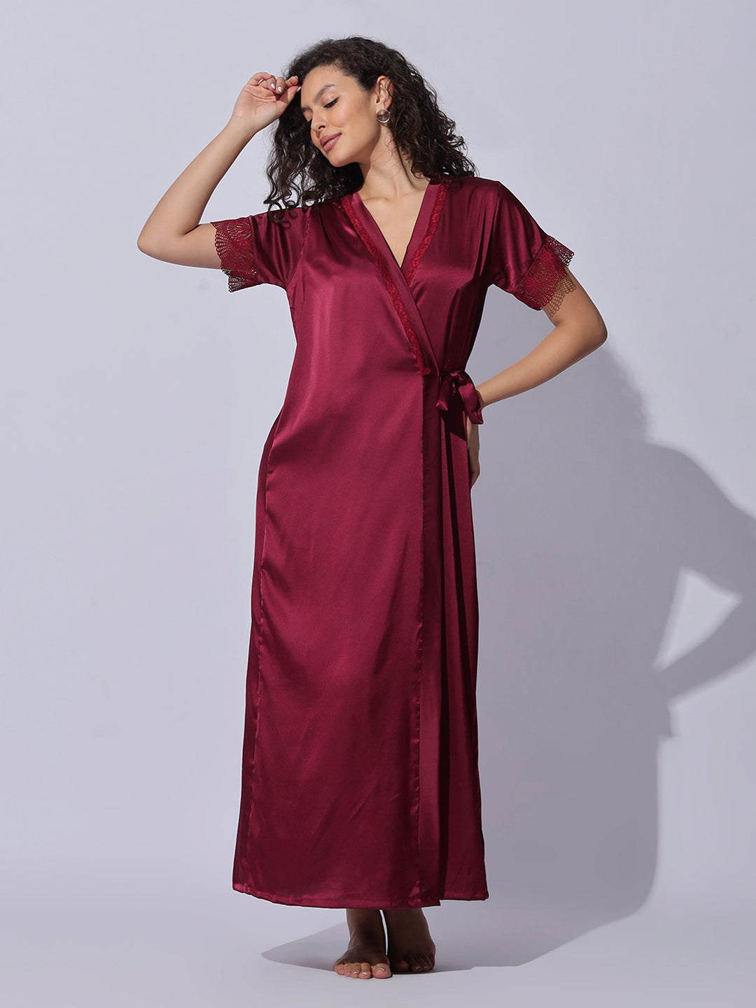 Premium and trendy satin robe night gown set for women