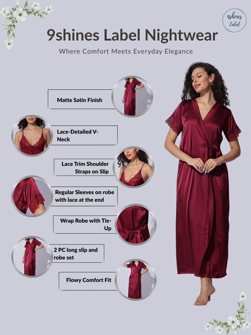 Premium and trendy satin robe night gown set for women