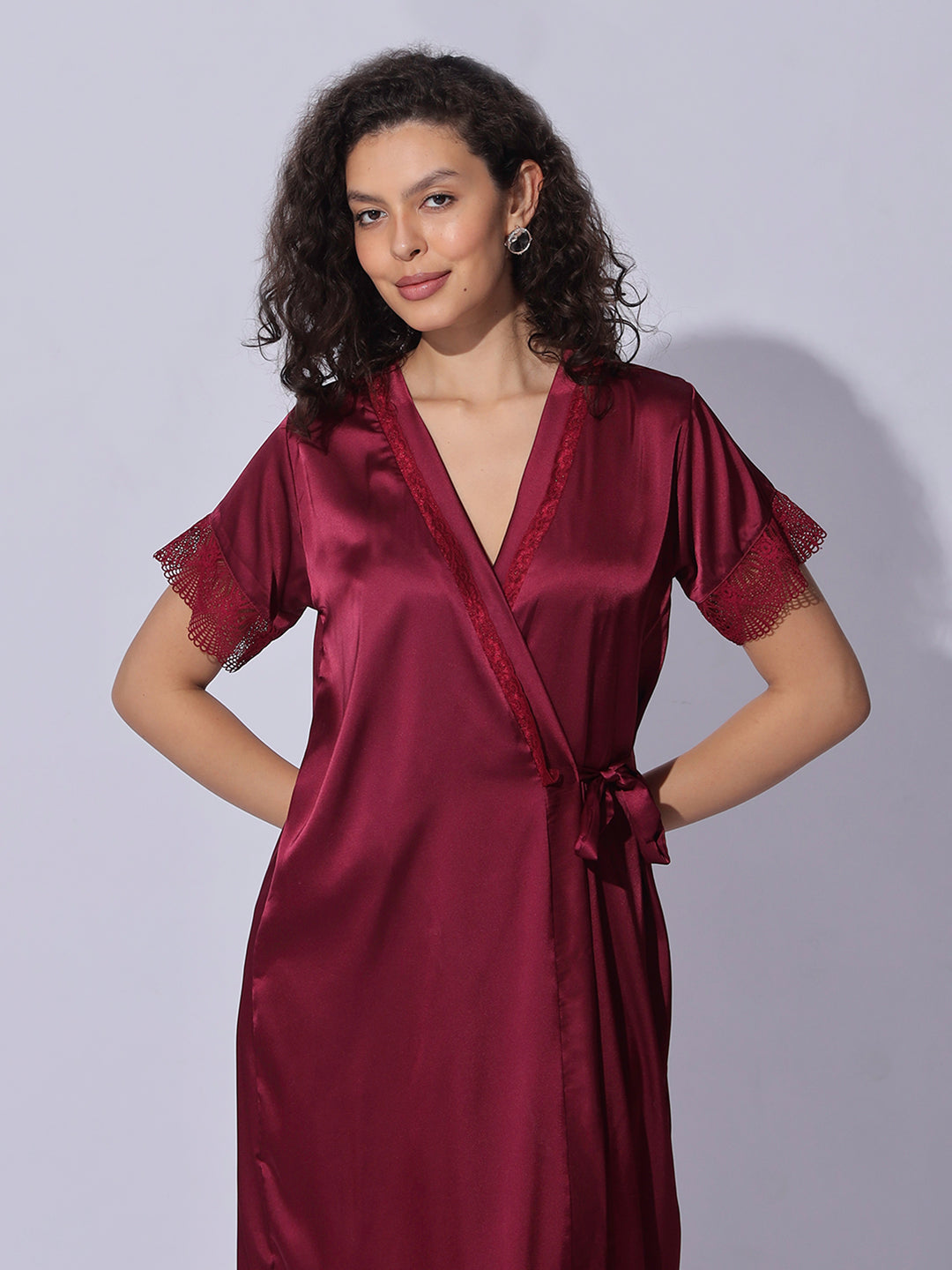 Premium and trendy satin robe night gown set for women