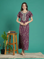 Plum Floral Alpine Nighty for Women Soft Breathable Fit