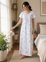 Meadow Rose Floral Crush Cotton Nighty for Women Comfortable Fit