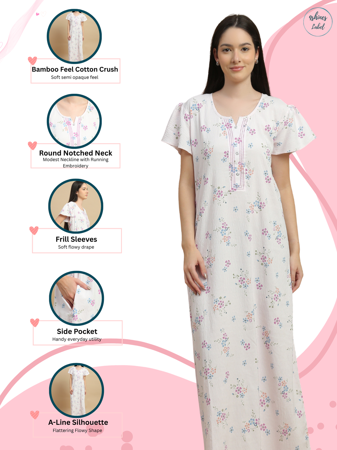 Elegant floral nighty dress for women in premium sleepwear.