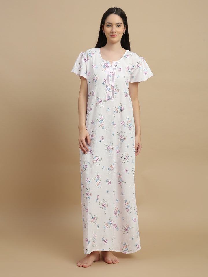 Elegant floral nighty dress for women in premium sleepwear.