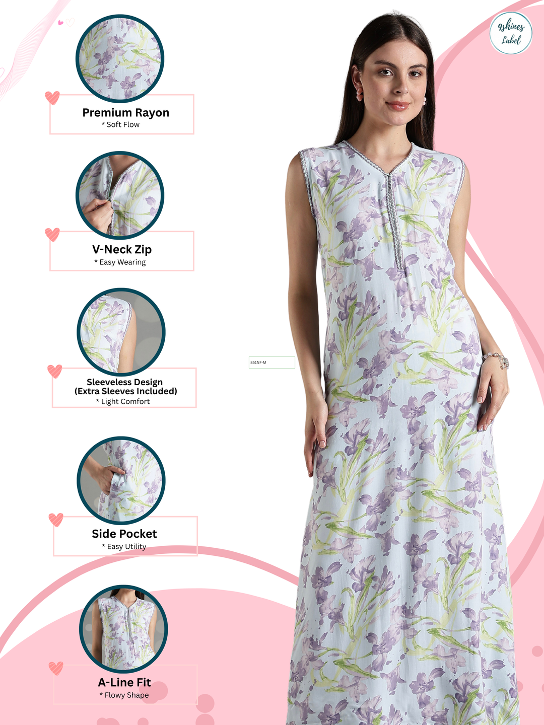 Pastel mint soft sleeveless nightgown for women online