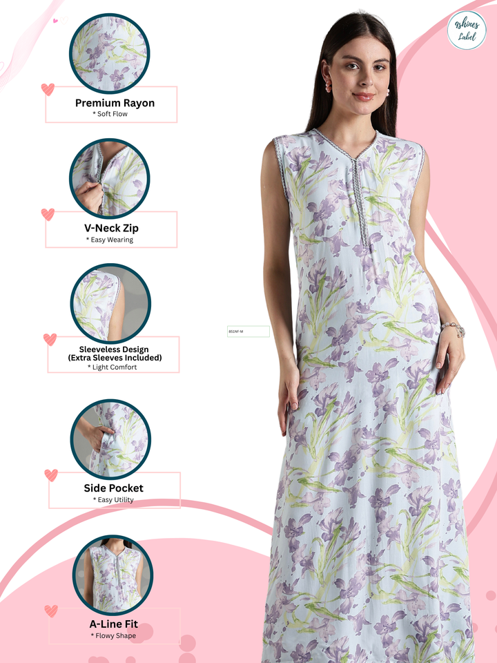 Pastel mint soft sleeveless nightgown for women online