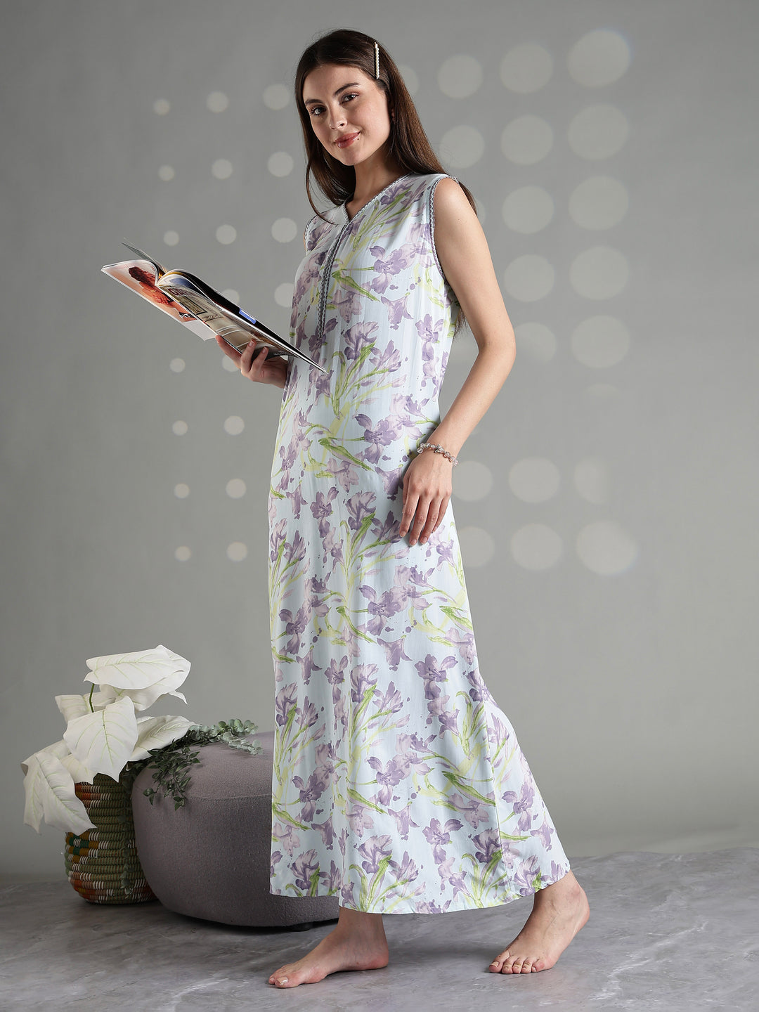 Pastel mint soft sleeveless nightgown for women online
