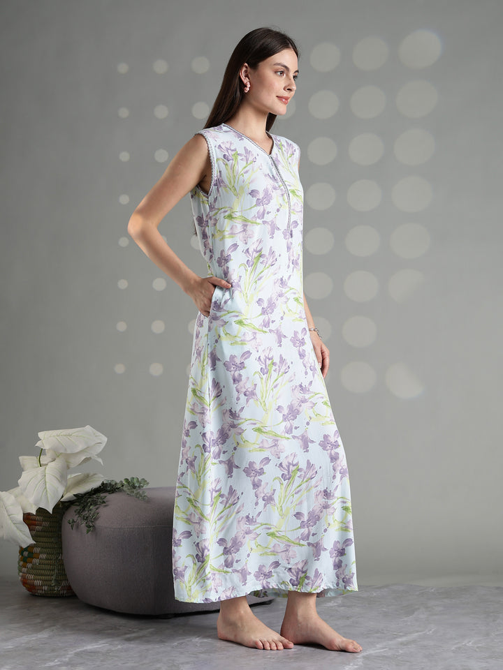 Pastel mint soft sleeveless nightgown for women online