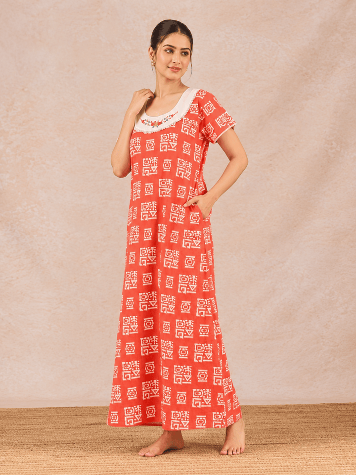 Pure cotton batik print nighty dress for women online