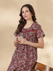 Paisley Rust Cotton Nighty for Women with Lace Yoke Comfort Fit