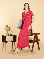 Crush Cotton Floral Nighty for Women Pleated Serene Rose