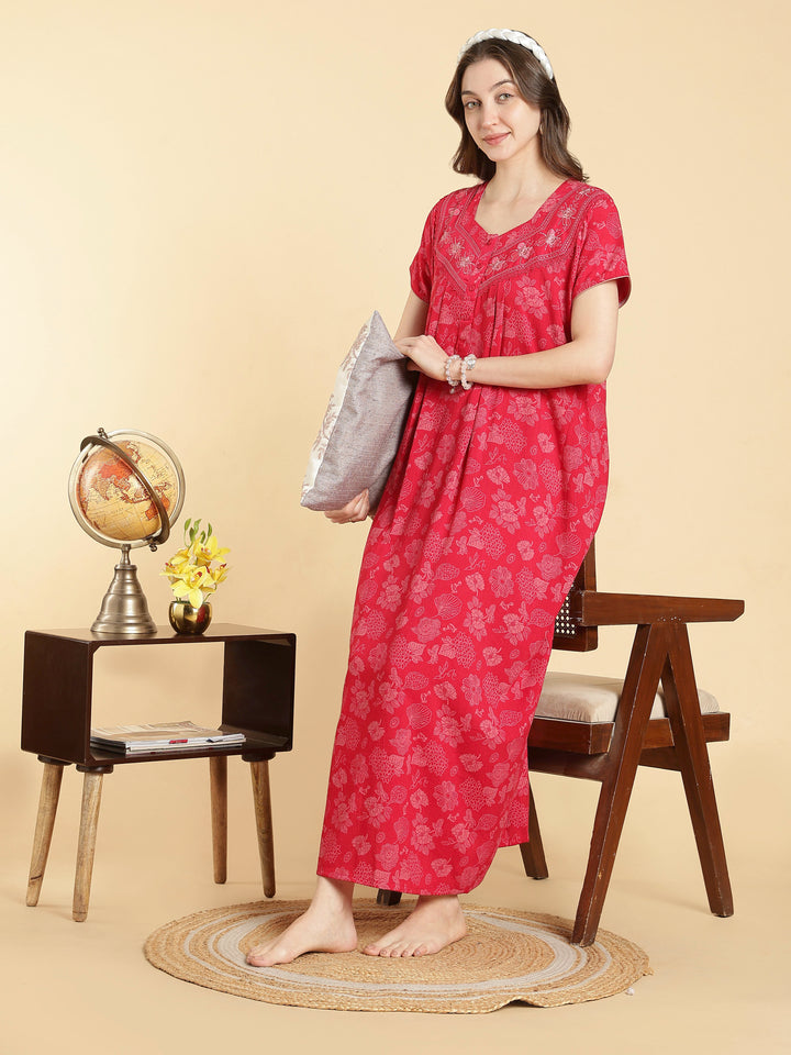 Soft crush cotton serene rose floral a line nighty for women