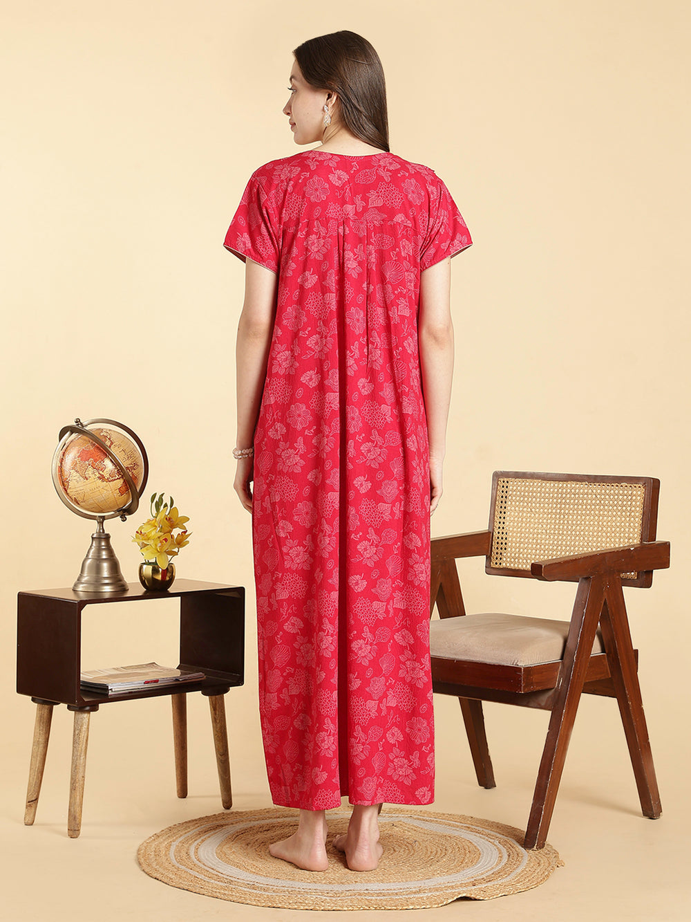 Soft crush cotton serene rose floral a line nighty for women