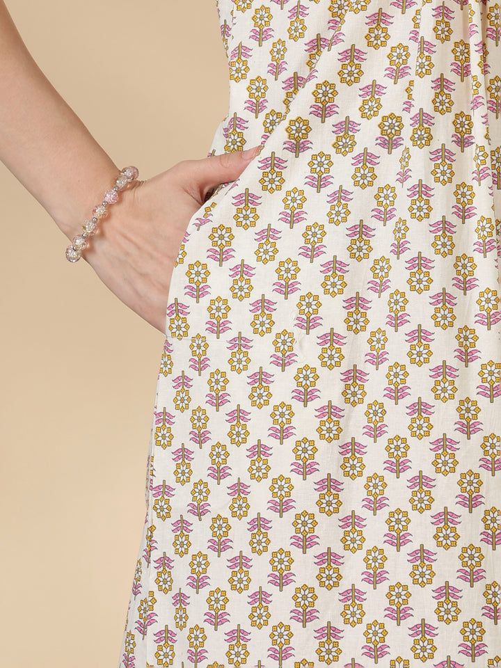 Leaf pink comfortable 100% pure cotton nighty for ladies