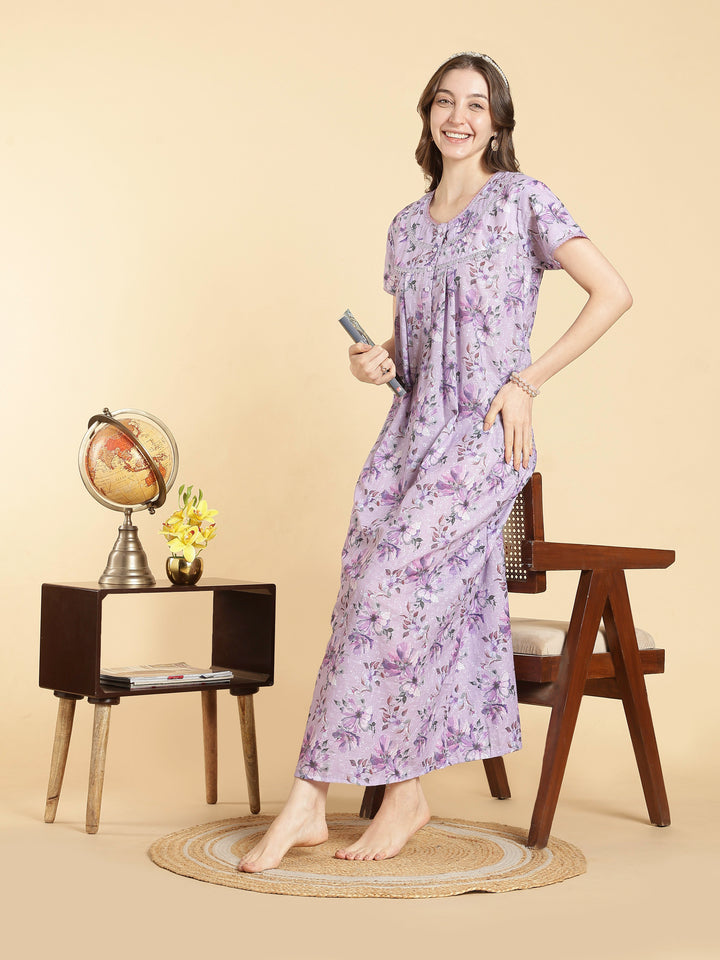 Lavender hakoba cotton blend summer nightdress for women
