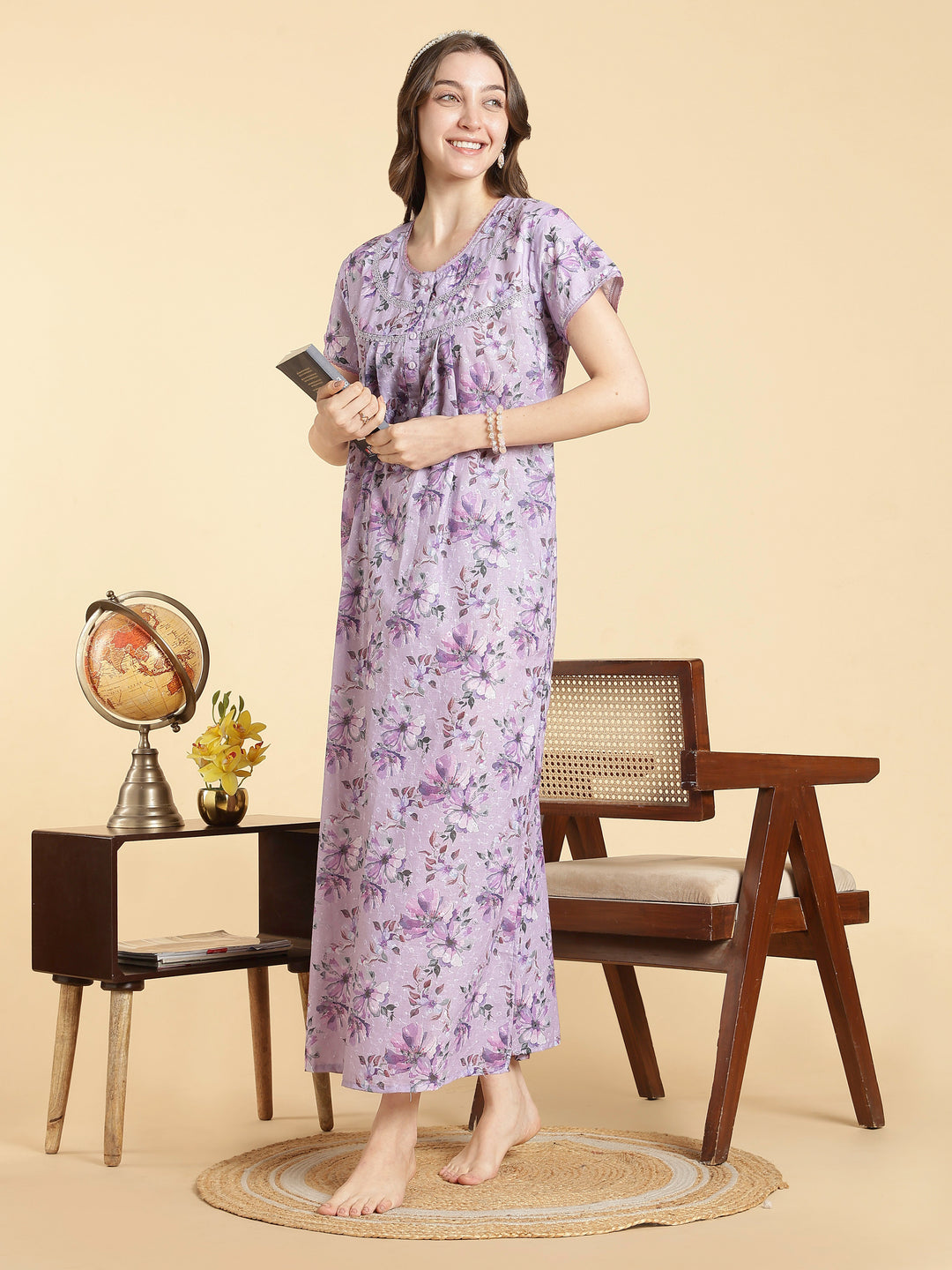 Lavender hakoba cotton blend summer nightdress for women