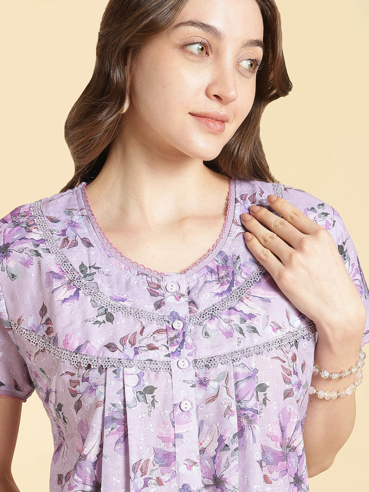 Lavender hakoba cotton blend summer nightdress for women