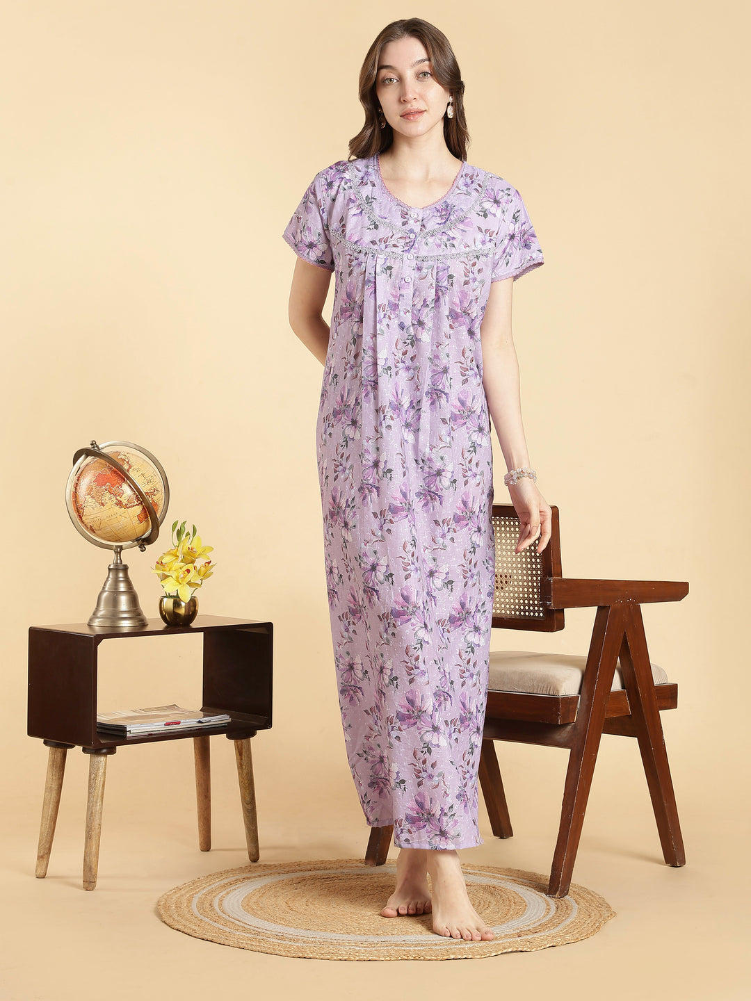 Lavender hakoba cotton blend summer nightdress for women