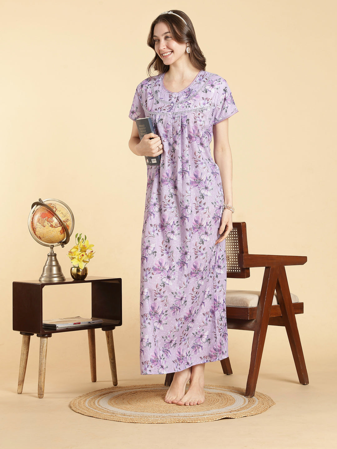 Lavender hakoba cotton blend summer nightdress for women