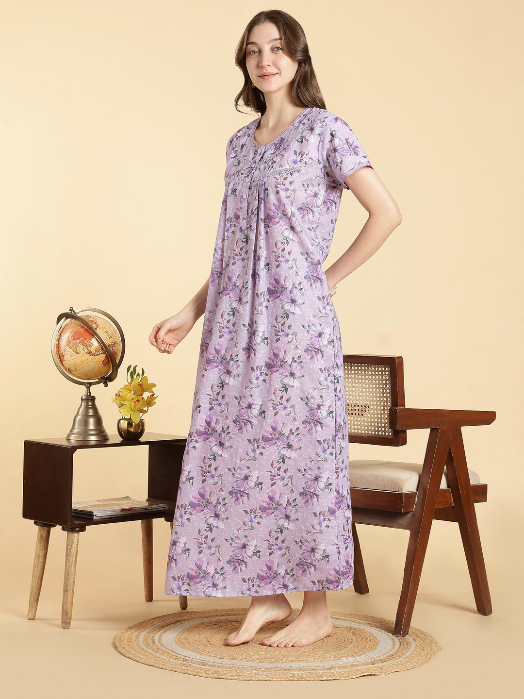 Lavender hakoba cotton blend summer nightdress for women
