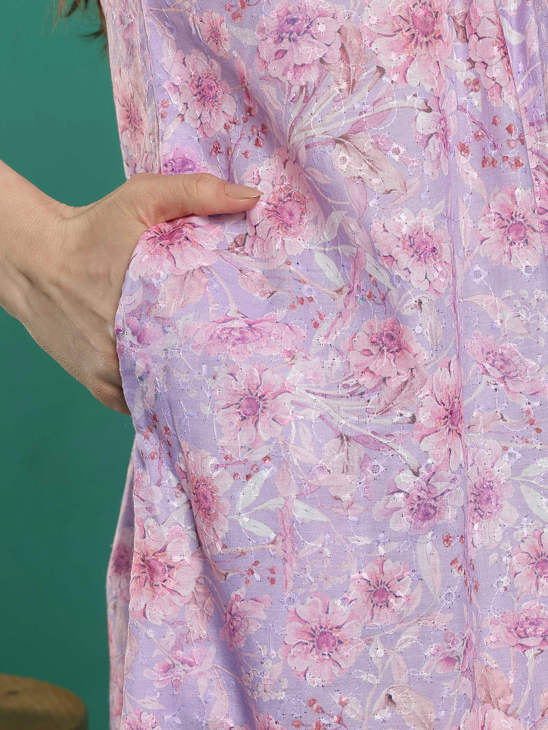 Light purple floral hakoba cotton viscose summer nightwear
