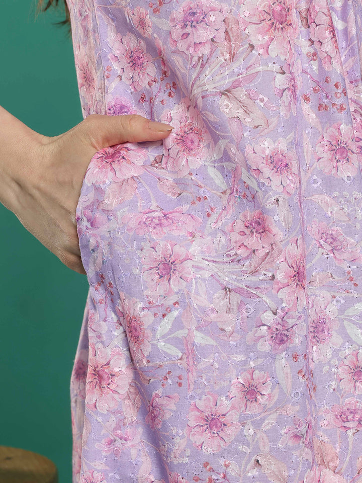 Light purple floral hakoba cotton viscose summer nightwear