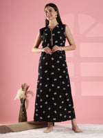 Noir Bow Print Rayon Nighty Sleeveless Lounge Wear
