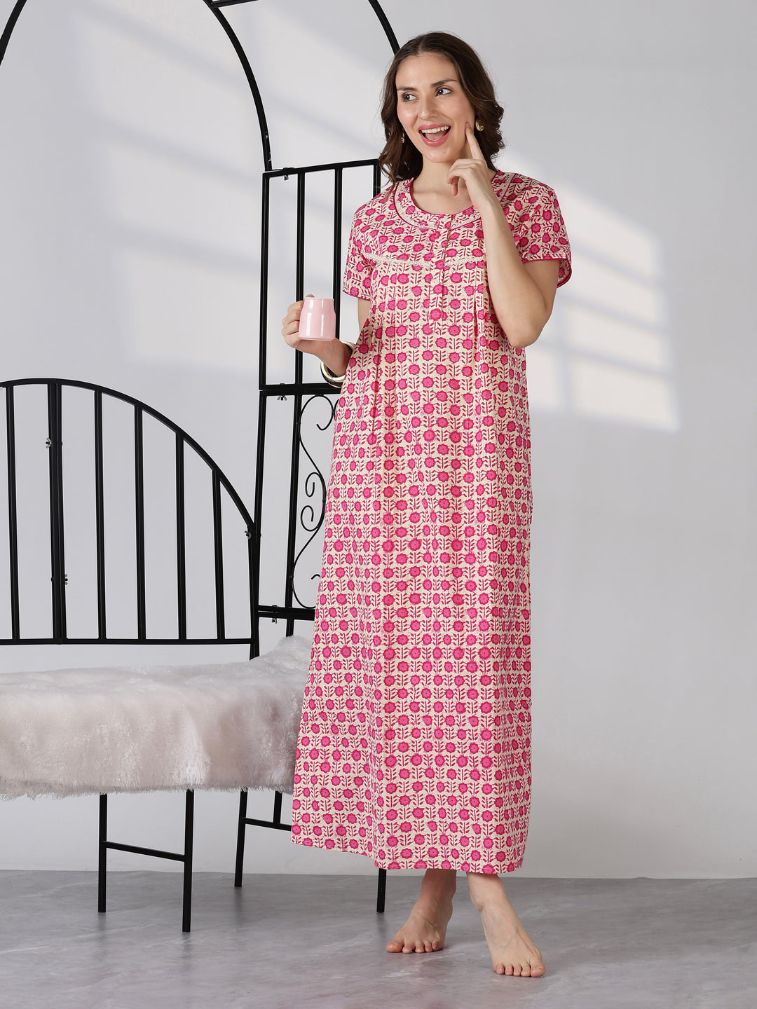 Pink comfortable pure cotton summer sleepwear for women